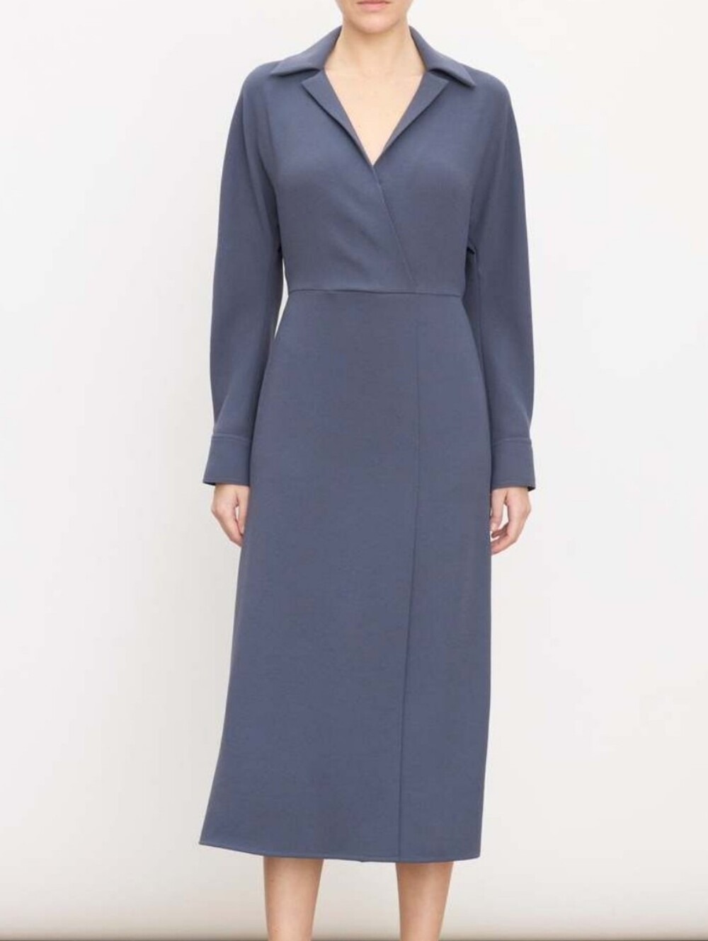Vince Dark Navy Long Sleeve Collared Midi Dress